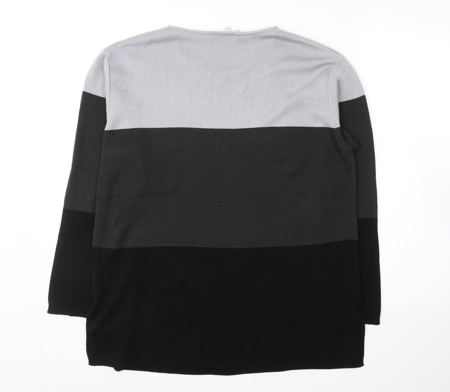 Carolyn Taylor Womens Black Round Neck Striped Acrylic Pullover Jumper Size S   - side slits