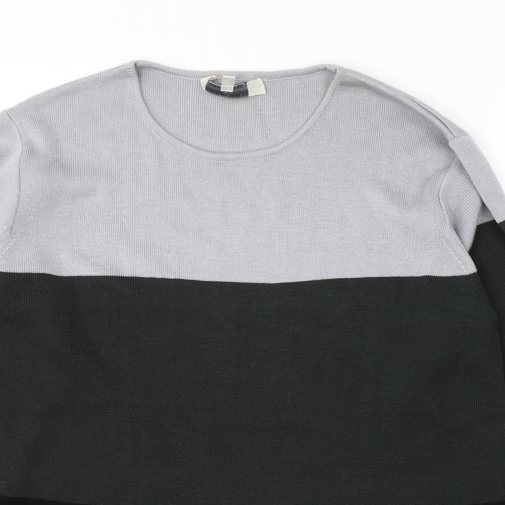 Carolyn Taylor Womens Black Round Neck Striped Acrylic Pullover Jumper Size S   - side slits