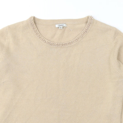 //Text Womens Beige Round Neck  Acrylic Pullover Jumper Size M
