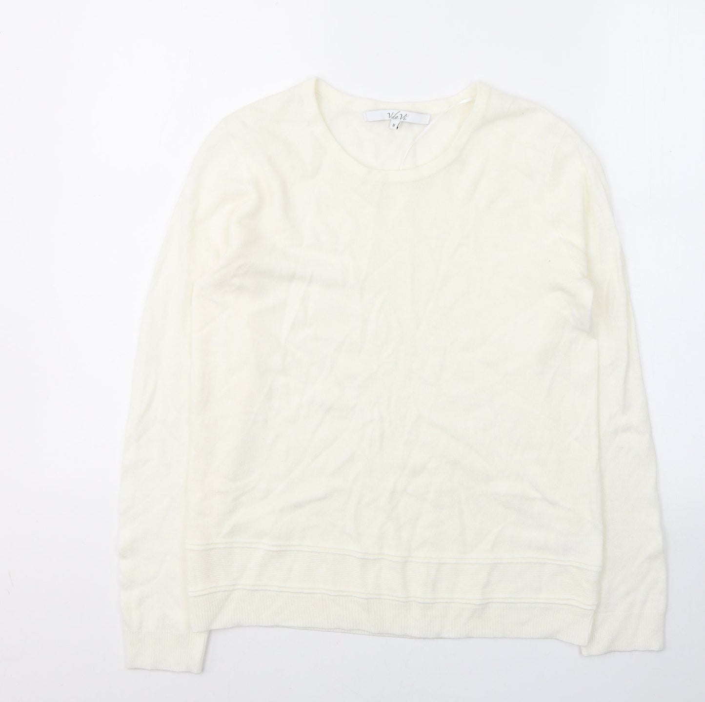 VIDA VI Womens White Round Neck  Acrylic Pullover Jumper Size M