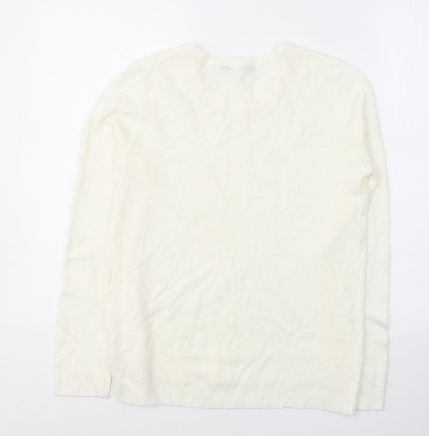 VIDA VI Womens White Round Neck  Acrylic Pullover Jumper Size M
