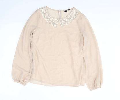 F&F Womens Beige Animal Print Polyester Basic Blouse Size 8 Round Neck