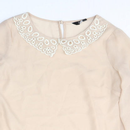 F&F Womens Beige Animal Print Polyester Basic Blouse Size 8 Round Neck