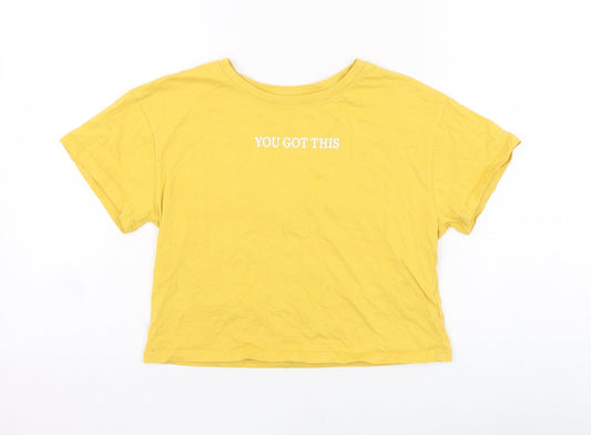 Primark Girls Yellow  Polyester Basic T-Shirt Size 11-12 Years Round Neck Pullover - You've got this