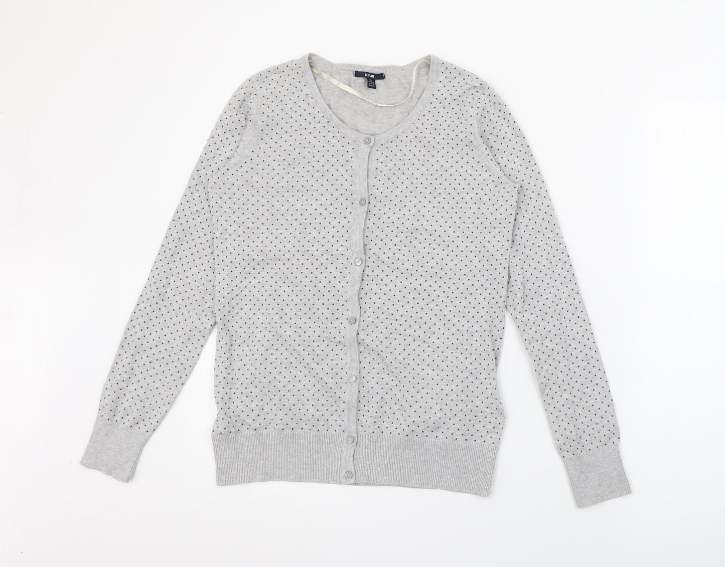 Kiabi Womens Grey Crew Neck Polka Dot Cotton Cardigan Jumper Size M