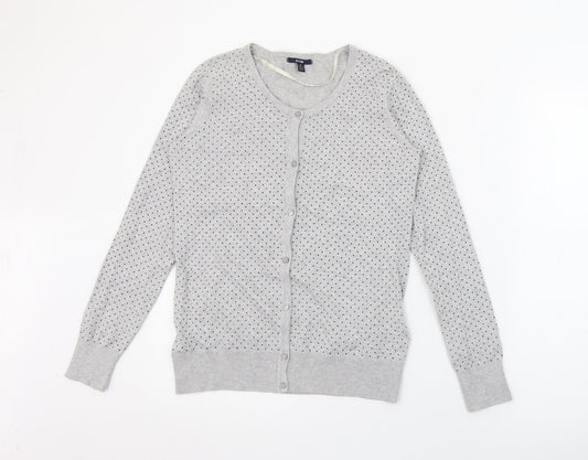 Kiabi Womens Grey Crew Neck Polka Dot Cotton Cardigan Jumper Size M