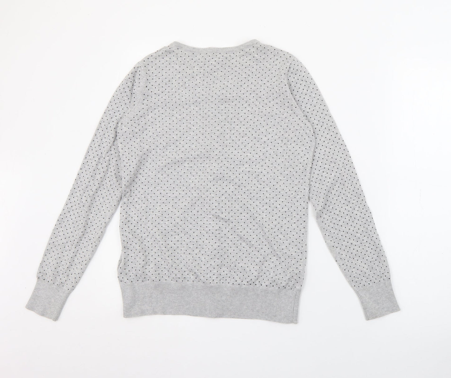 Kiabi Womens Grey Crew Neck Polka Dot Cotton Cardigan Jumper Size M