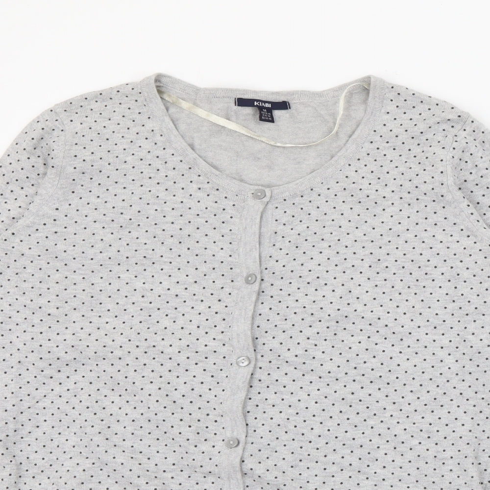 Kiabi Womens Grey Crew Neck Polka Dot Cotton Cardigan Jumper Size M