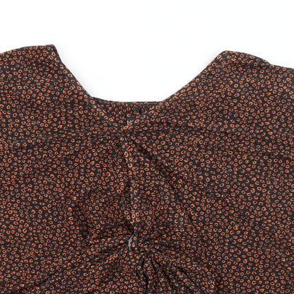 Marks & Spencer Womens Black Geometric Polyester Basic Blouse Size 12 V-Neck