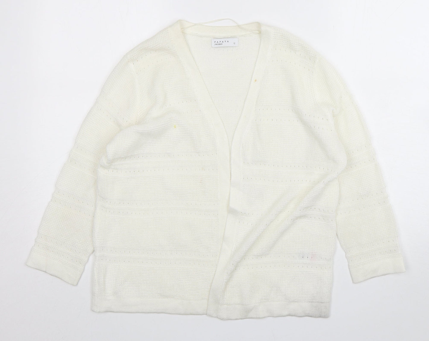 Papaya Womens Ivory V-Neck  Acrylic Cardigan Jumper Size 12