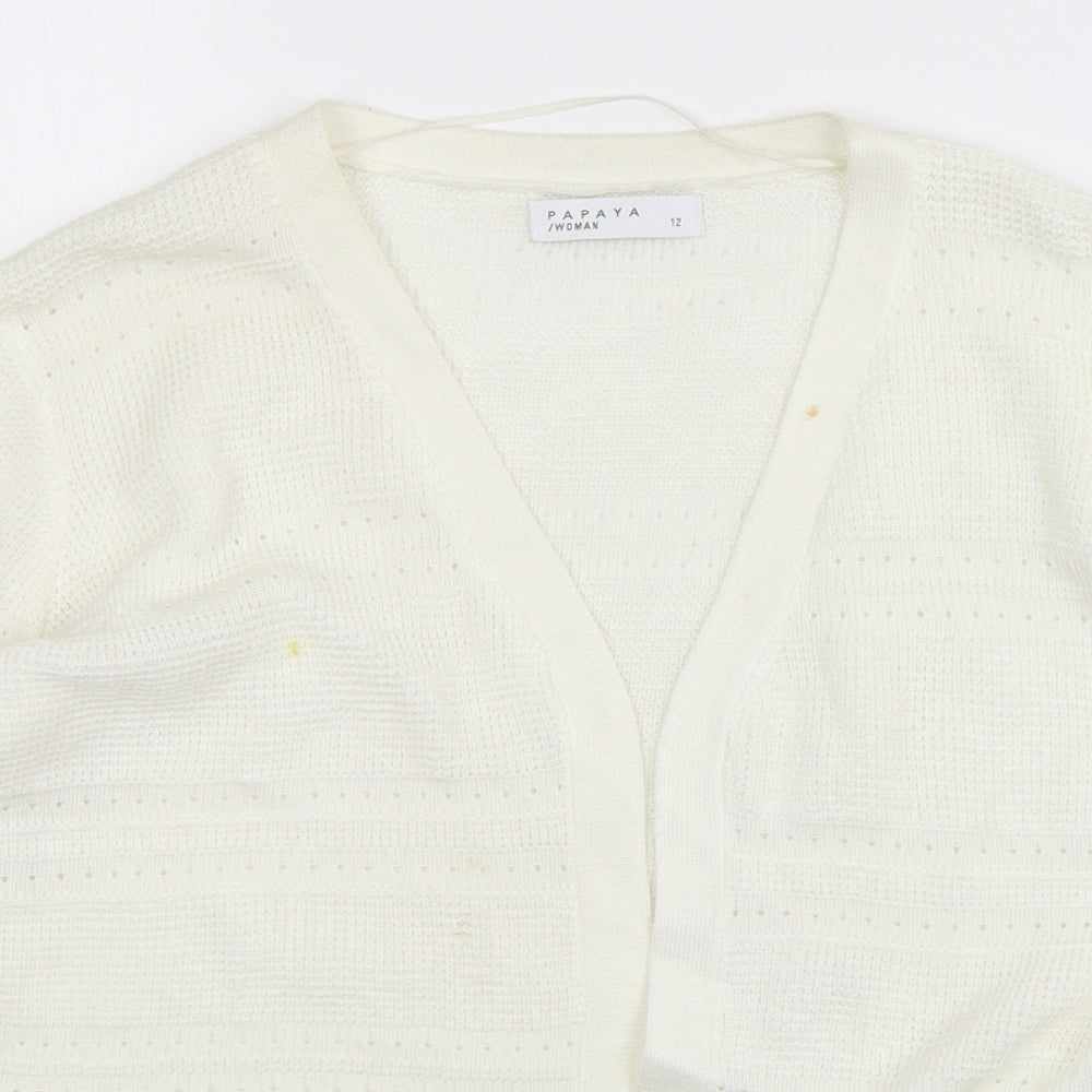Papaya Womens Ivory V-Neck  Acrylic Cardigan Jumper Size 12
