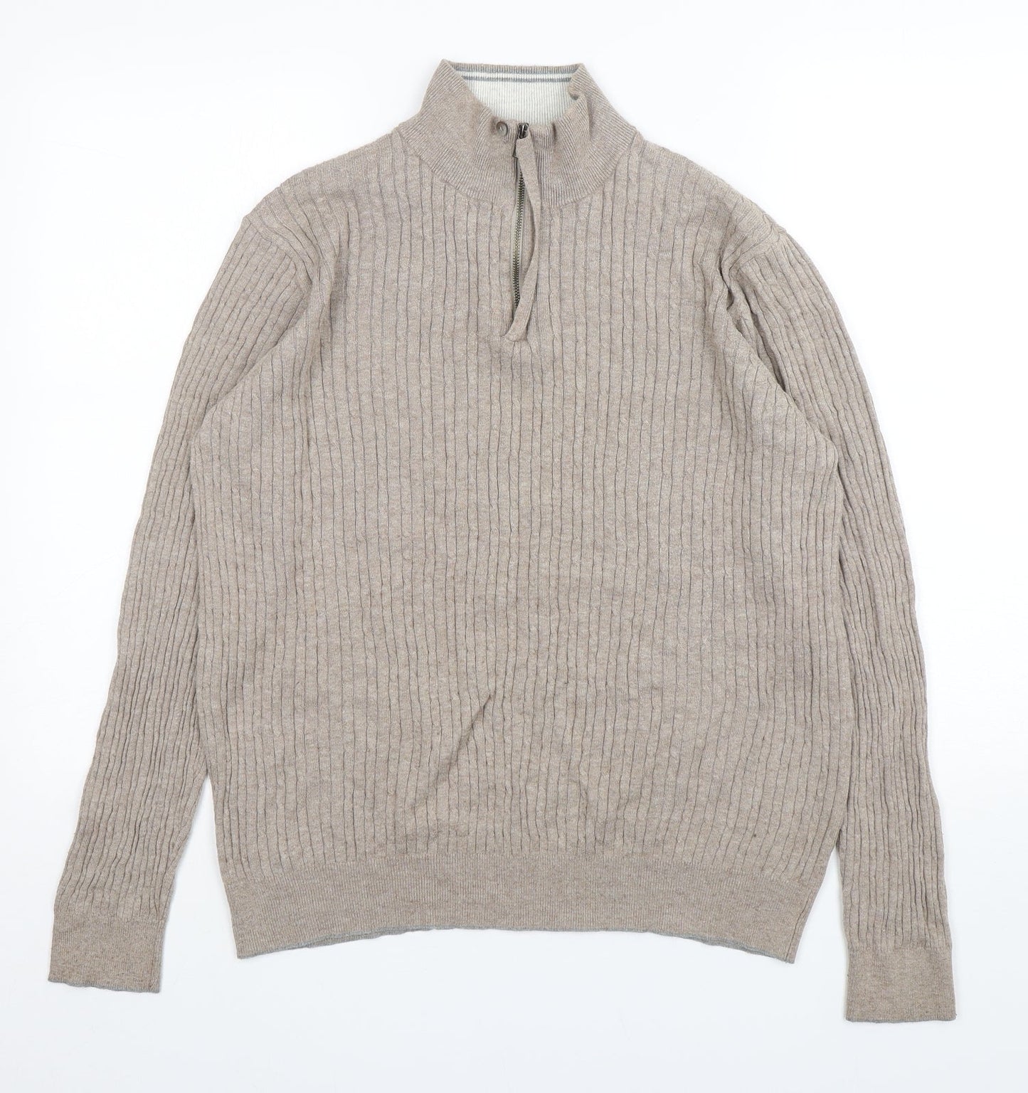 Collezione Womens Beige Mock Neck  Cotton Pullover Jumper Size M