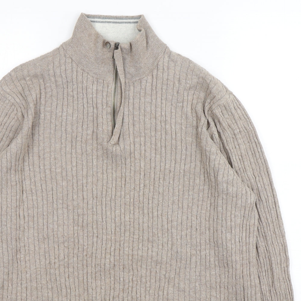 Collezione Womens Beige Mock Neck  Cotton Pullover Jumper Size M