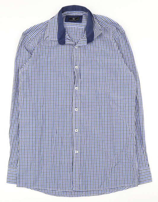 Daniel Rosso Mens Blue  Cotton  Button-Up Size M Collared Button - Gingham pattern
