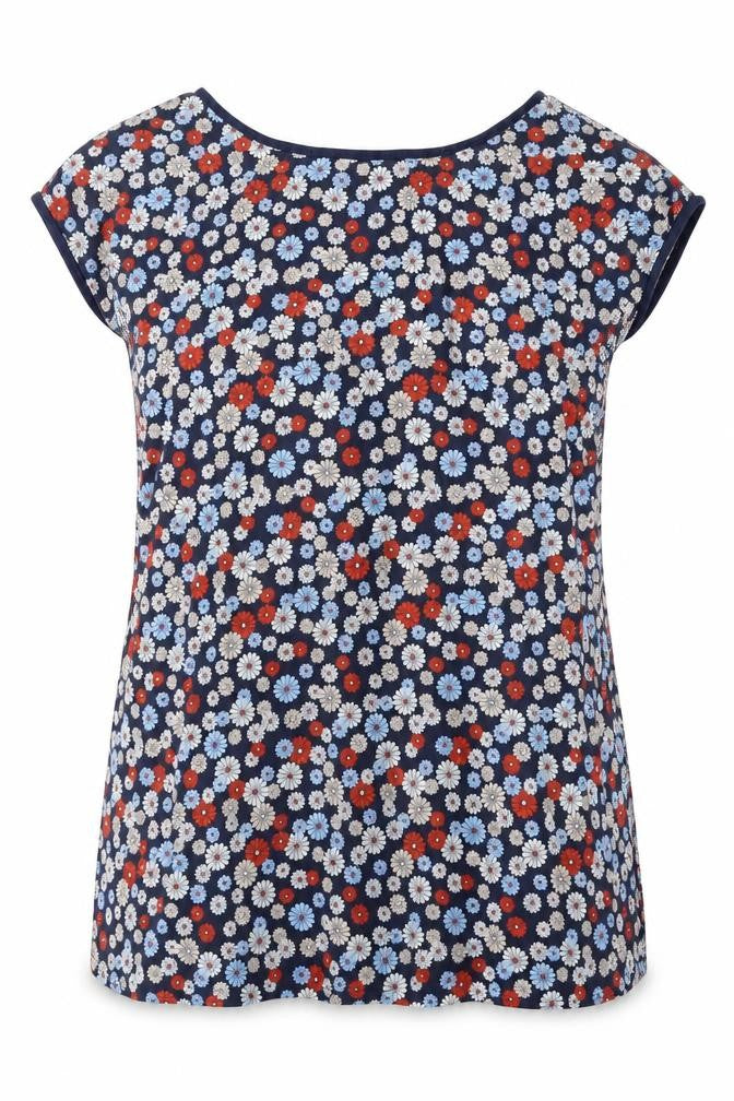 Red Herring Womens Blue Floral Polyester Basic T-Shirt Size 10 Round Neck