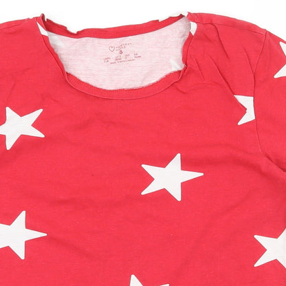 Preloved Primark Womens Red  100% Cotton Basic T-Shirt Size 10 Scoop Neck - Detail