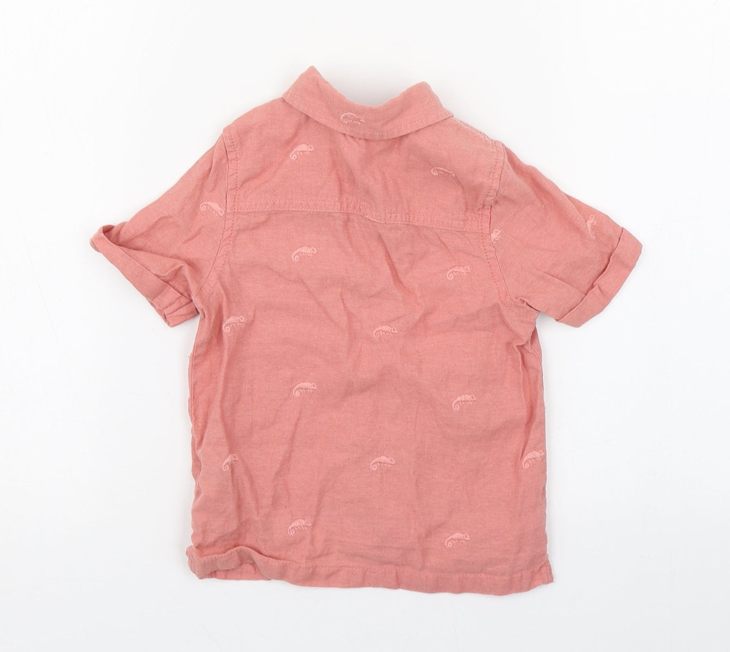 Marks and Spencer Boys Pink Geometric Flax Basic Button-Up Size 12-18 Months Collared Button