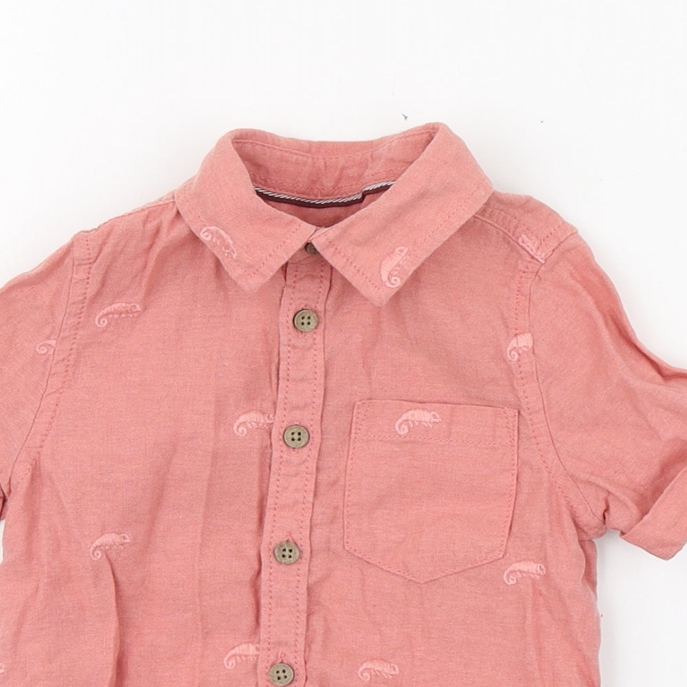 Marks and Spencer Boys Pink Geometric Flax Basic Button-Up Size 12-18 Months Collared Button