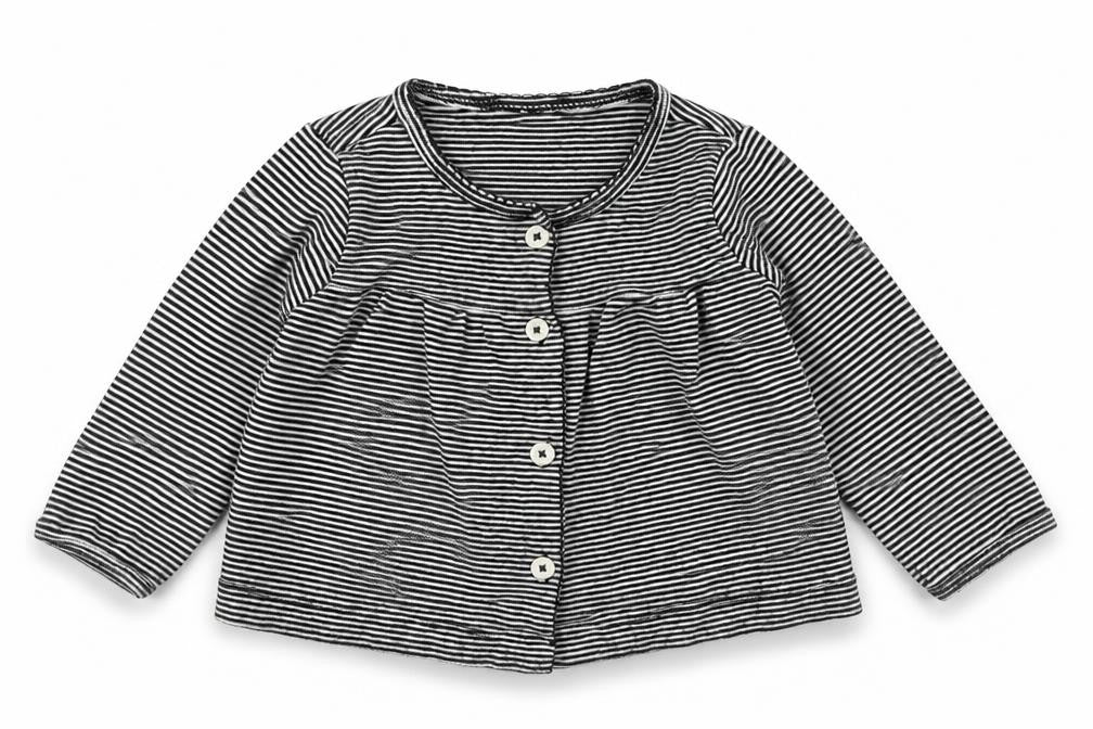 Carters Girls Black Striped 100% Cotton Basic T-Shirt Size 6-9 Months Round Neck Button