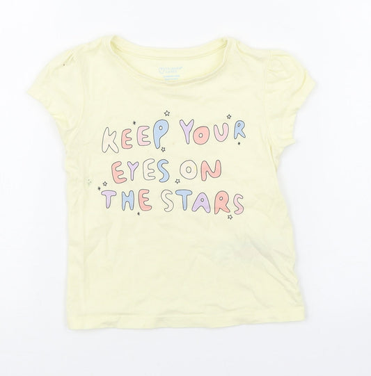 Primark Girls Yellow  100% Cotton Basic T-Shirt Size 18-24 Months Round Neck Pullover