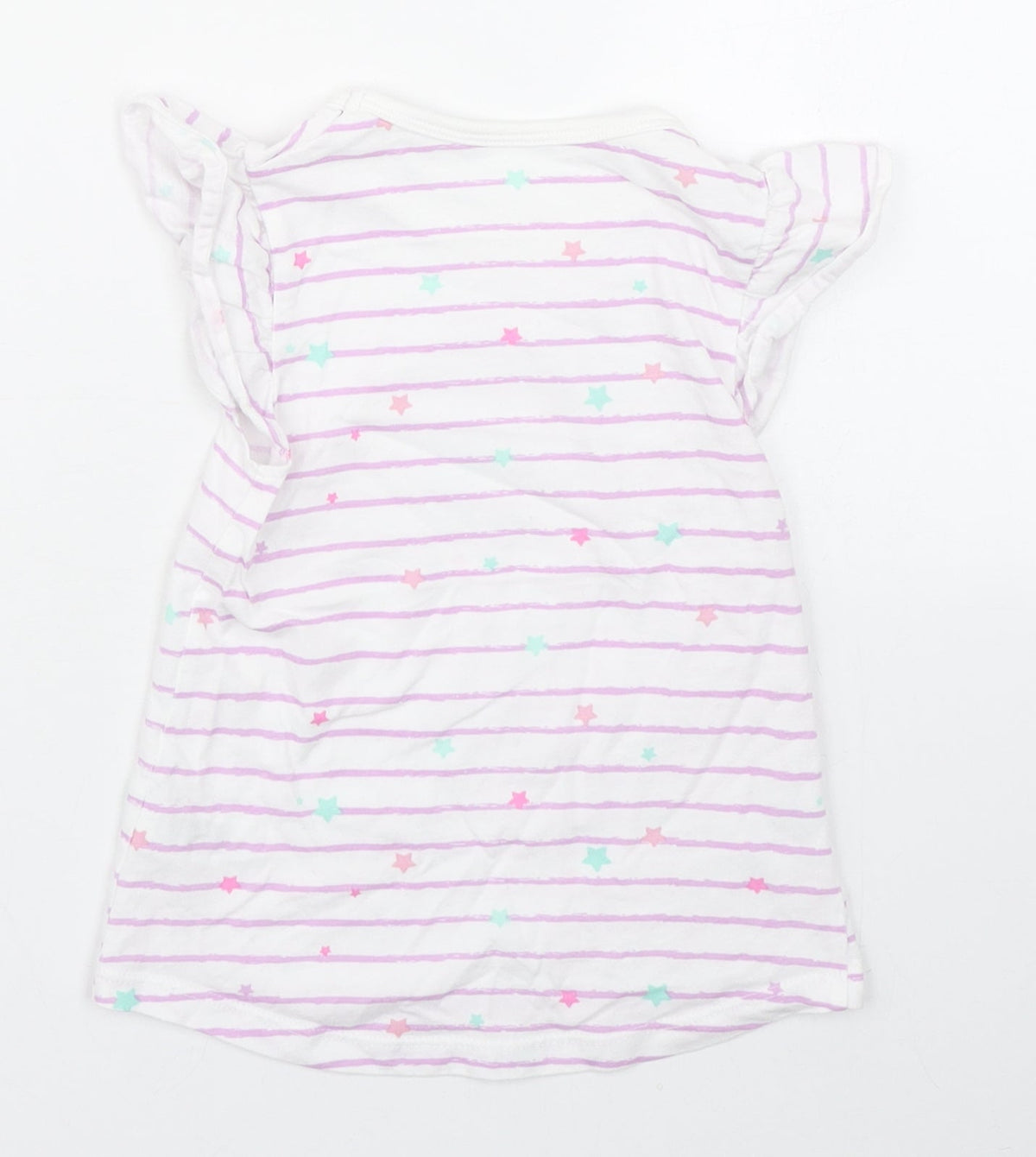 Dunnes Stores Girls Purple Striped 100% Cotton Basic T-Shirt Size 12-18 Months Round Neck Pullover