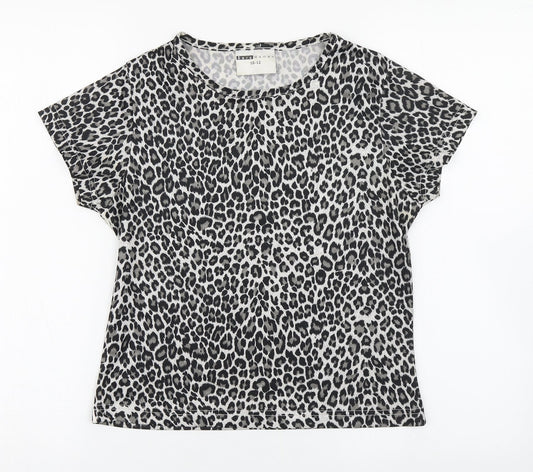 Sara Woman Womens Grey Animal Print Polyester Basic T-Shirt Size 10 Round Neck