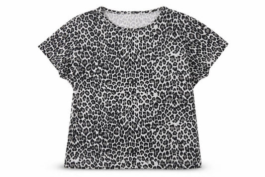 Sara Woman Womens Grey Animal Print Polyester Basic T-Shirt Size 10 Round Neck