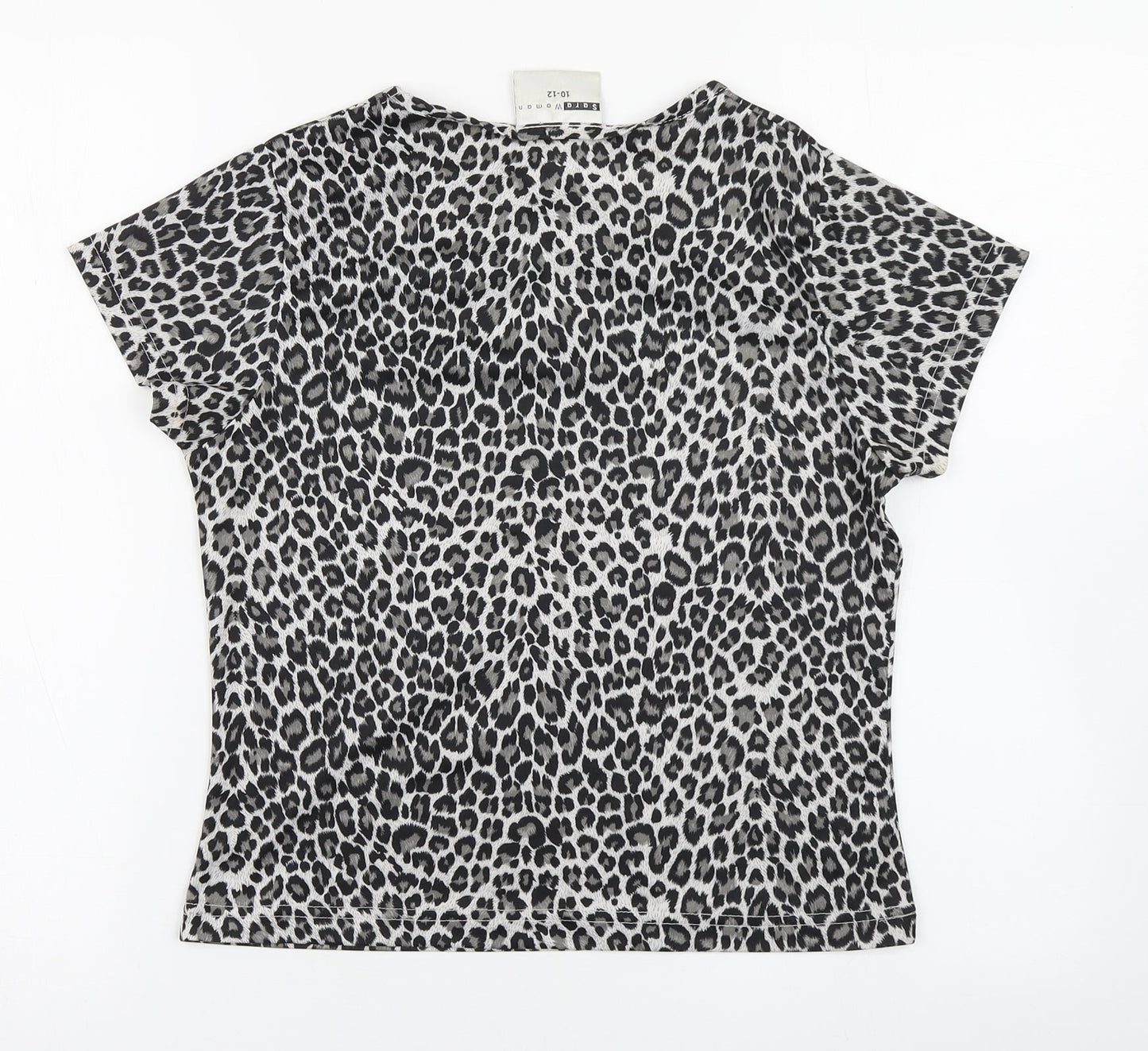 Sara Woman Womens Grey Animal Print Polyester Basic T-Shirt Size 10 Round Neck