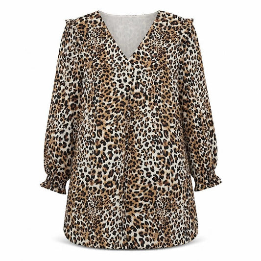 L'Atelier du Vin Womens Brown Animal Print Polyester A-Line  Size S  V-Neck Pullover