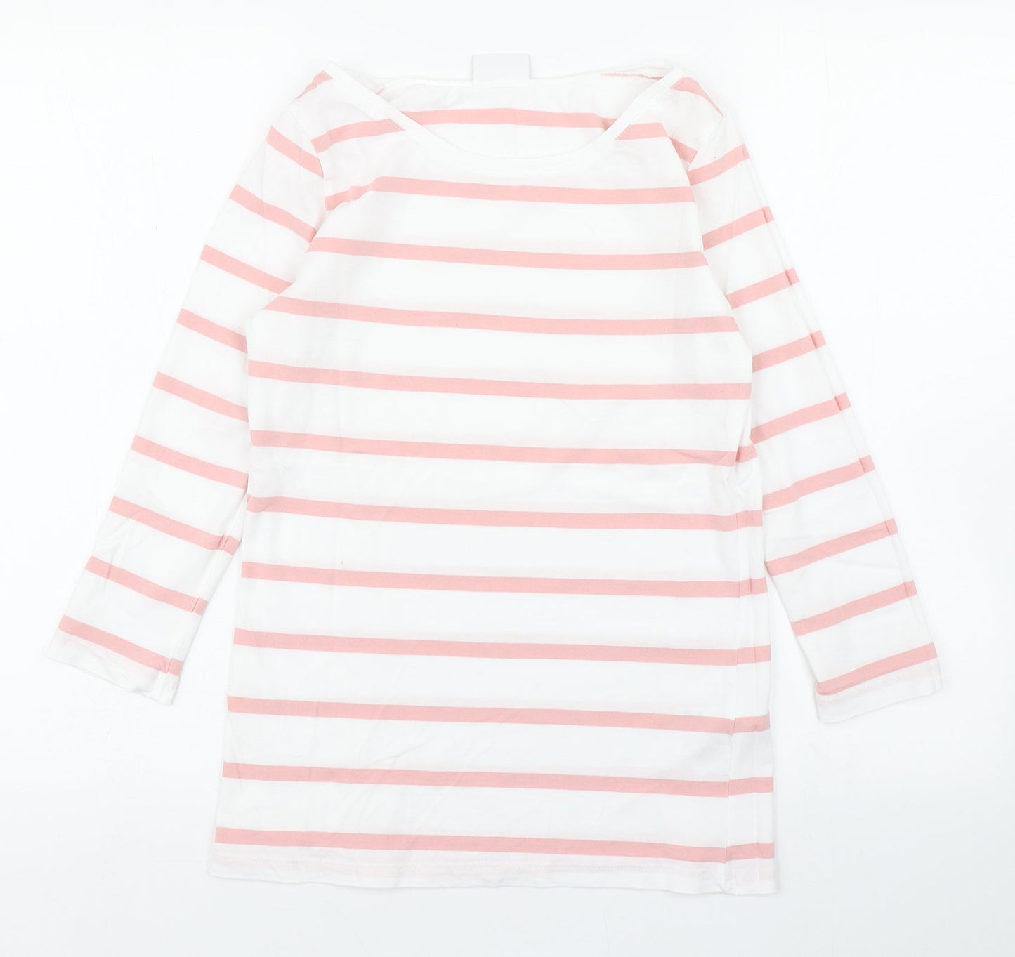 VILA Womens White Striped 100% Cotton Basic T-Shirt Size M Boat Neck