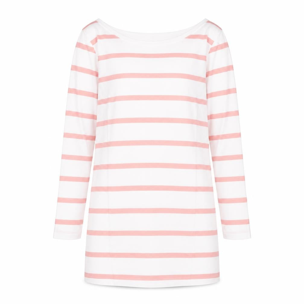 VILA Womens White Striped 100% Cotton Basic T-Shirt Size M Boat Neck