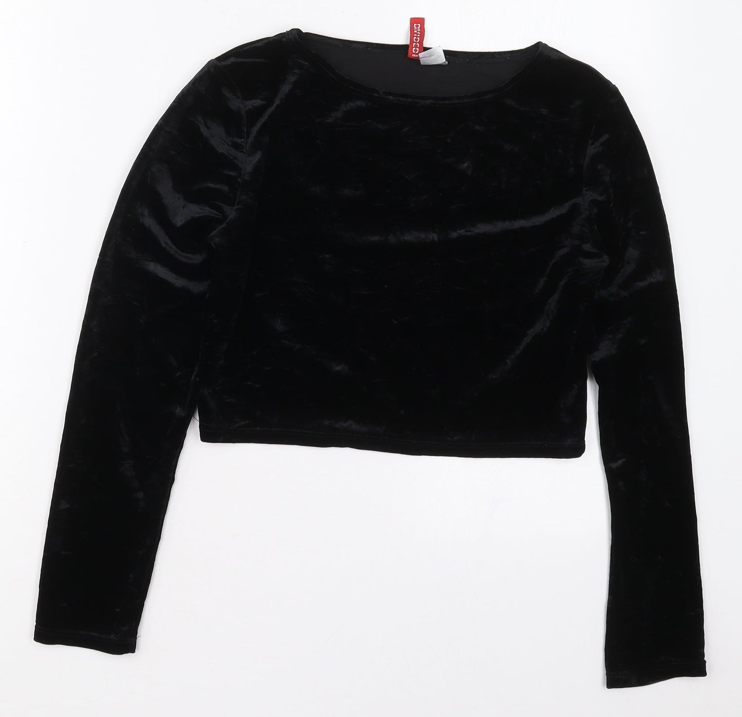 H&M Womens Black  Polyester Cropped T-Shirt Size M Boat Neck
