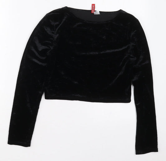 H&M Womens Black  Polyester Cropped T-Shirt Size M Boat Neck