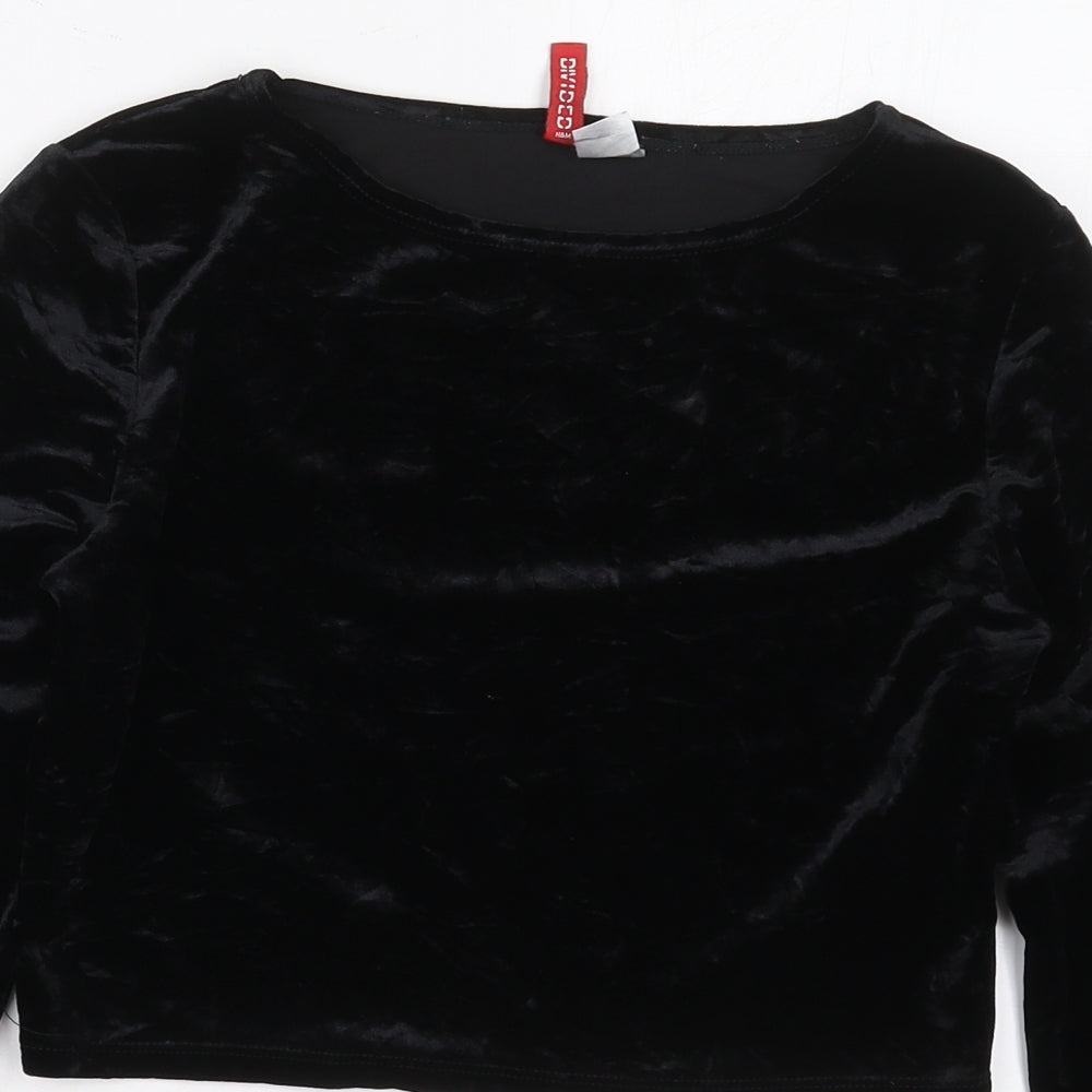H&M Womens Black  Polyester Cropped T-Shirt Size M Boat Neck