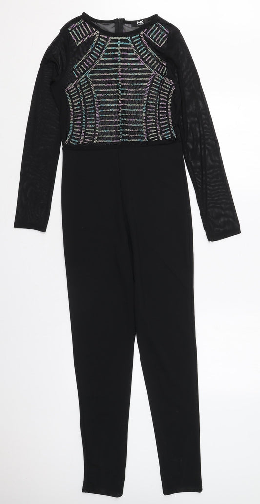 IX London Womens Black Striped Polyester Jumpsuit One-Piece Size 8 L27 in Zip