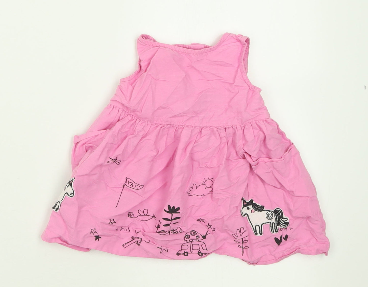 NEXT Girls Pink Geometric Cotton A-Line  Size 6-9 Months  Crew Neck Button