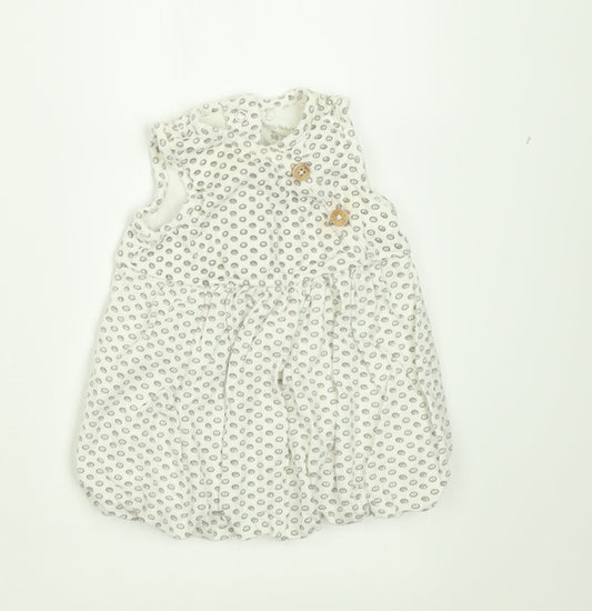 LITTLE NATURAL COLLECTION Girls White Geometric Cotton A-Line  Size 0-3 Months  Crew Neck Button