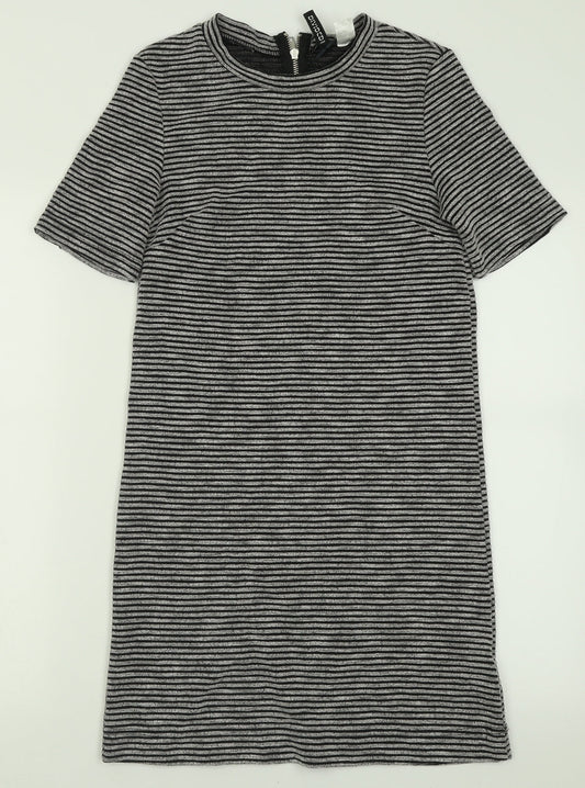 H&M Womens Grey Striped Polyester A-Line  Size 10  Crew Neck Zip