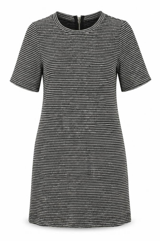 H&M Womens Grey Striped Polyester A-Line  Size 10  Crew Neck Zip