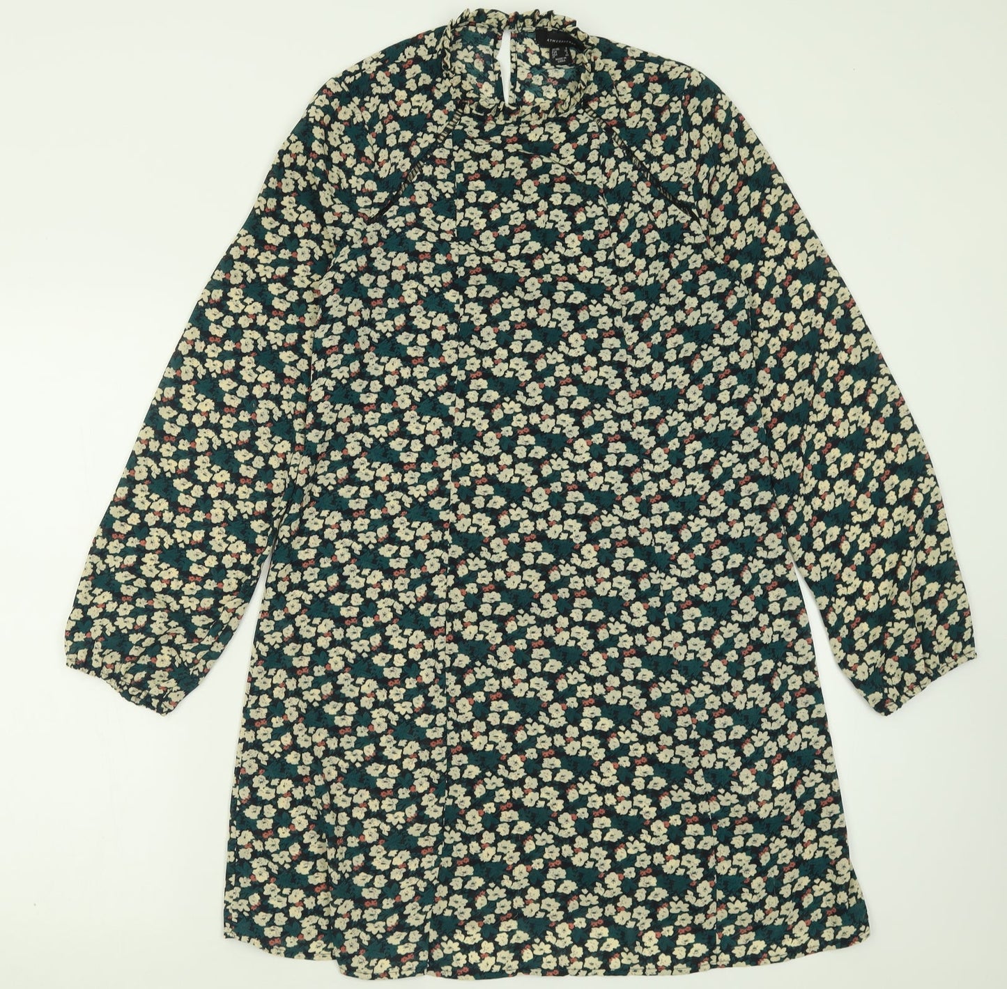 Atmosphere Womens Green Floral Polyester A-Line  Size 8  Crew Neck Button
