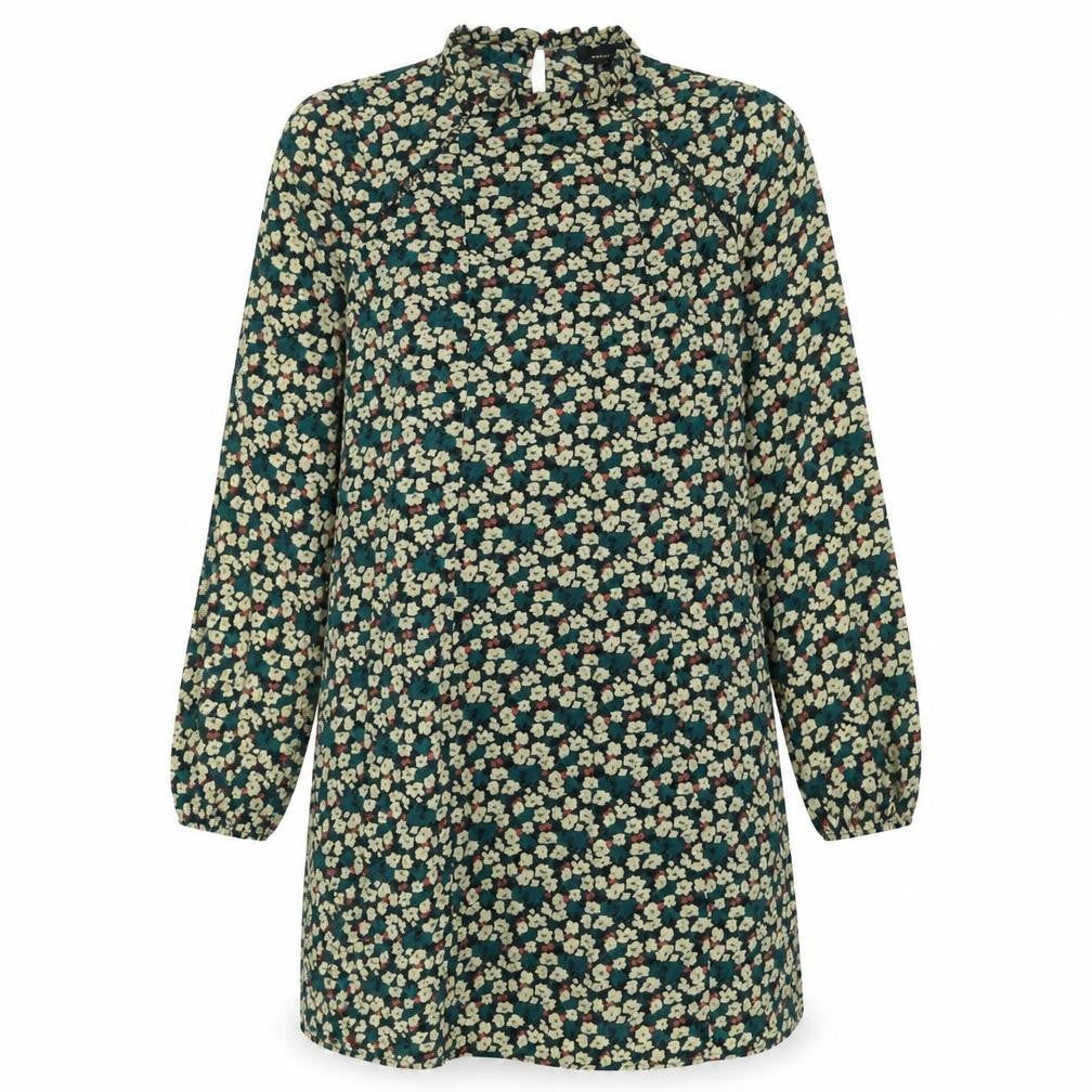 Atmosphere Womens Green Floral Polyester A-Line  Size 8  Crew Neck Button