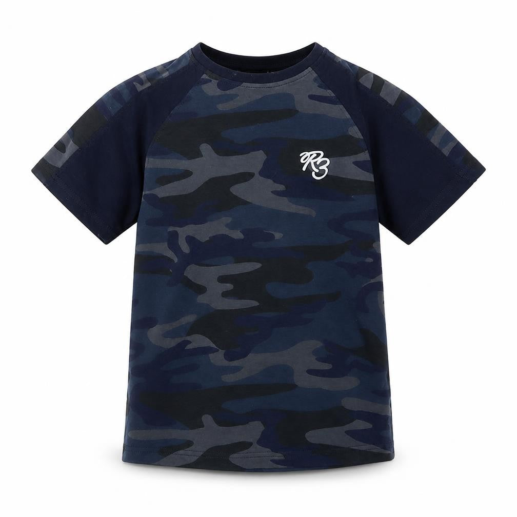 Ribstop Boys Blue Camouflage Cotton Basic T-Shirt Size S Crew Neck Pullover