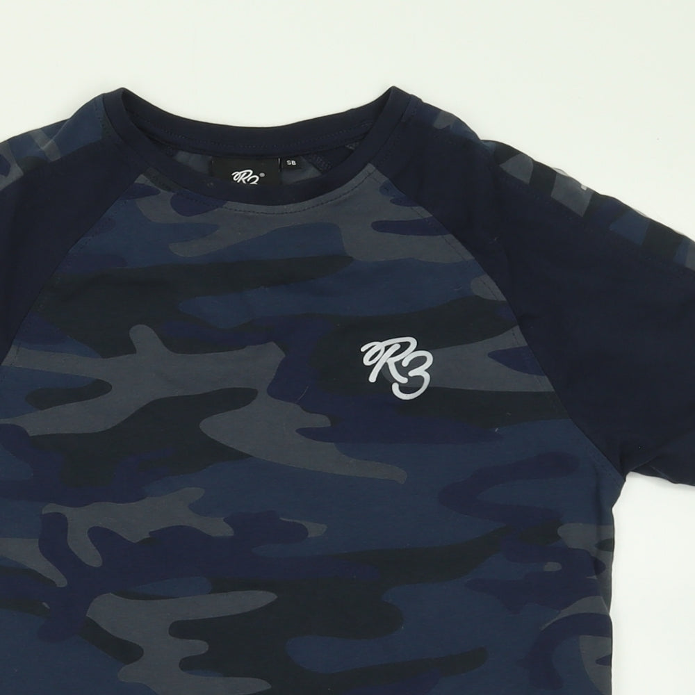 Ribstop Boys Blue Camouflage Cotton Basic T-Shirt Size S Crew Neck Pullover
