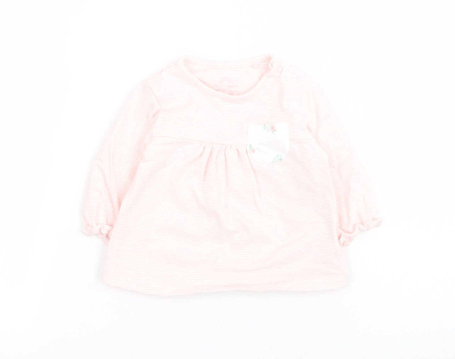 NEXT Baby Pink Striped Cotton Pullover T-Shirt Size 0-3 Months Round Neck Snap - Up to 1 month