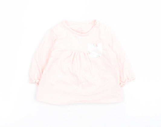 NEXT Baby Pink Striped Cotton Pullover T-Shirt Size 0-3 Months Round Neck Snap - Up to 1 month