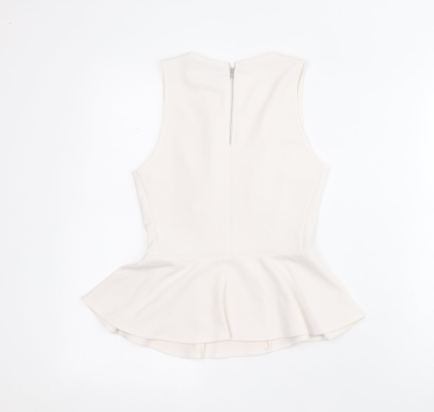 Topshop Womens White  Polyester Basic Blouse Size 6 Round Neck - Peplum