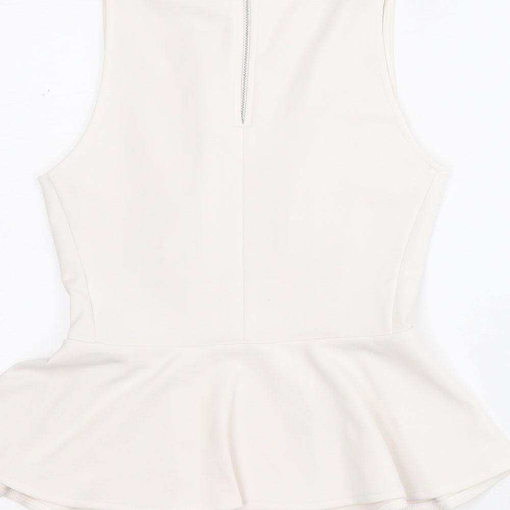 Topshop Womens White  Polyester Basic Blouse Size 6 Round Neck - Peplum