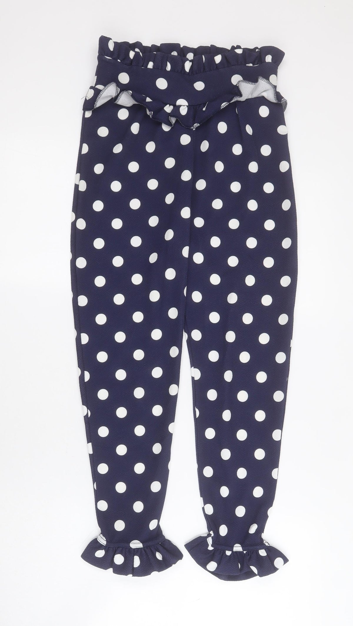 PRETTYLITTLETHING Womens Blue Polka Dot Polyester Cropped Trousers Size 6 L22 in Regular