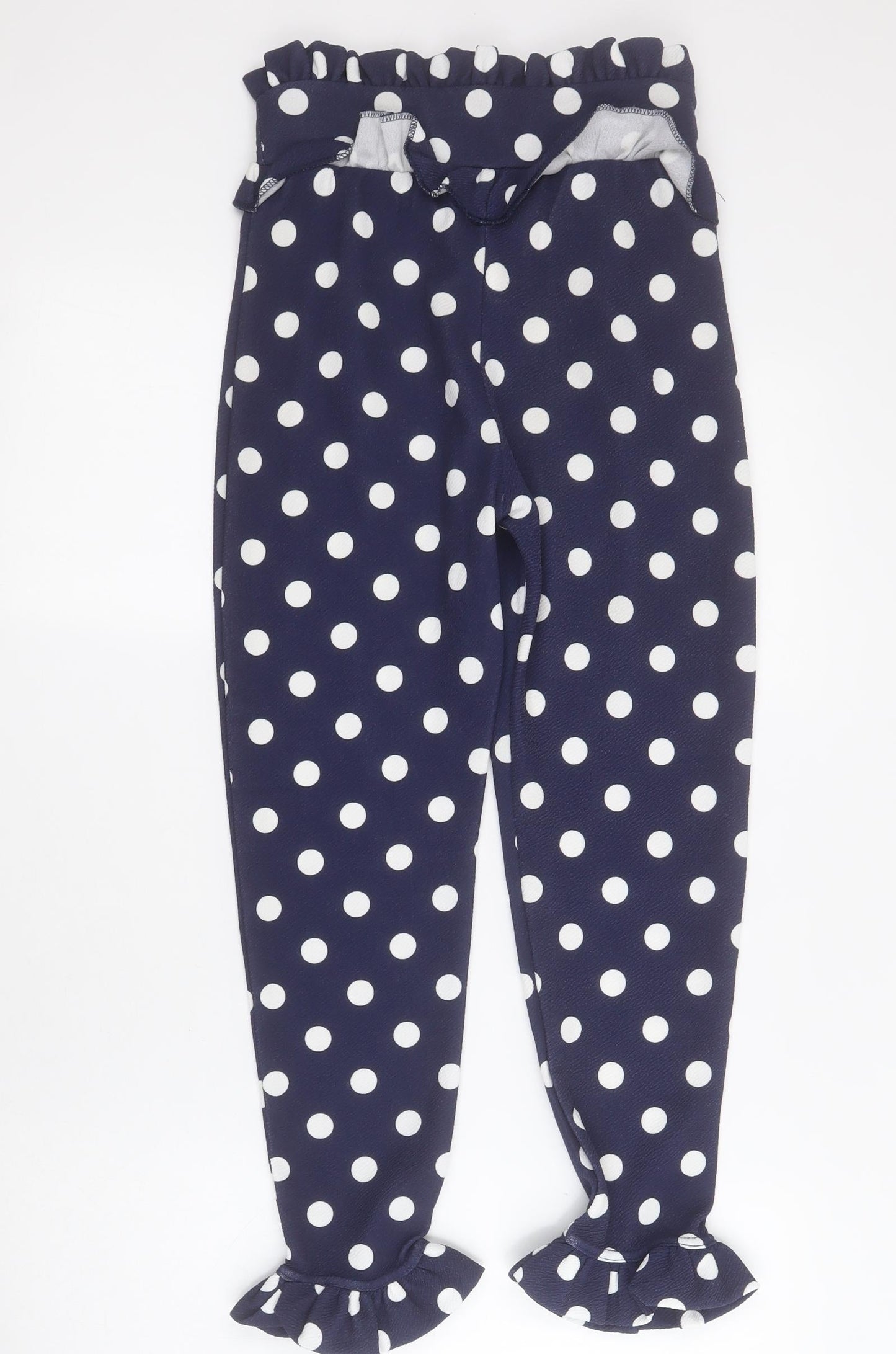 PRETTYLITTLETHING Womens Blue Polka Dot Polyester Cropped Trousers Size 6 L22 in Regular