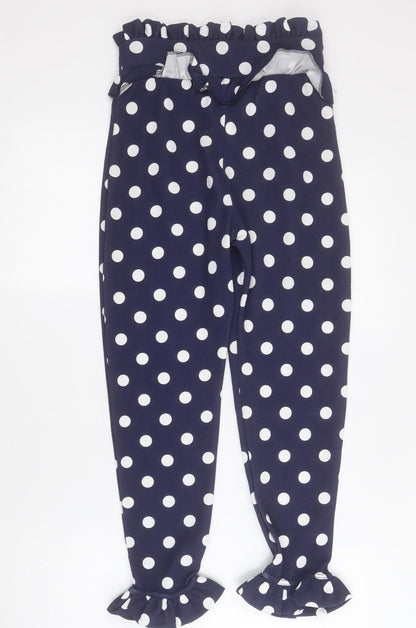 PRETTYLITTLETHING Womens Blue Polka Dot Polyester Cropped Trousers Size 6 L22 in Regular
